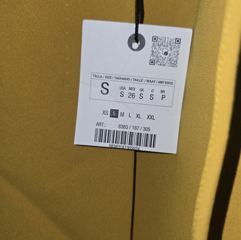 Zara Sleeveless V-Neck Mustard Dress with Waist Tie - Picture 9 of 10